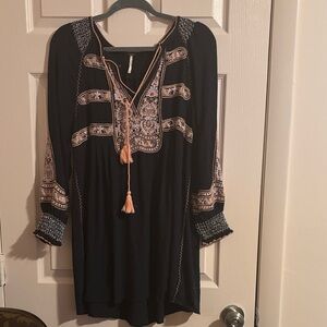Free People Black and Pink Embroidered Tunic